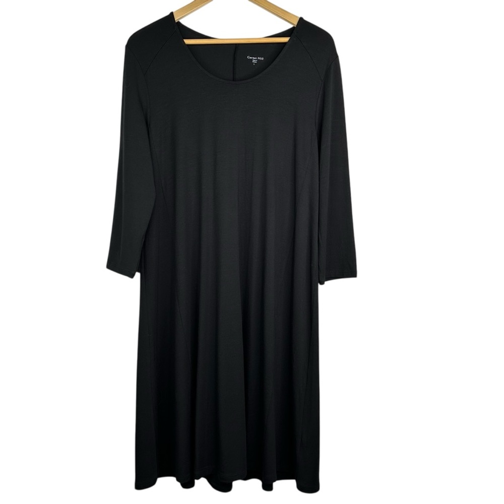 Garnet Hill Black Seamed Jersey Knit Trapeze Dress Size M